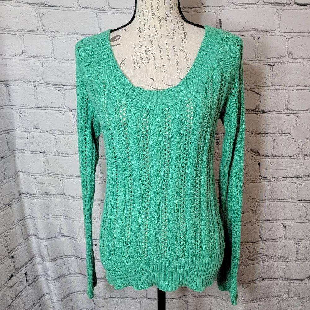 Old Navy Perfect Fit Green Open Knit Pullover Sweater Womens
